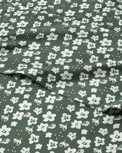 Floral Sheets - Green Floral Bed Sheet Set - 1 Flat, 1 Fitted & 2 Pillowcases w/ Deep Pockets - Comfy, Wrinkle & Fade Free - Boho Botanical Bedding - Ultra-Soft, Breathable & Cooling - Full Size Set