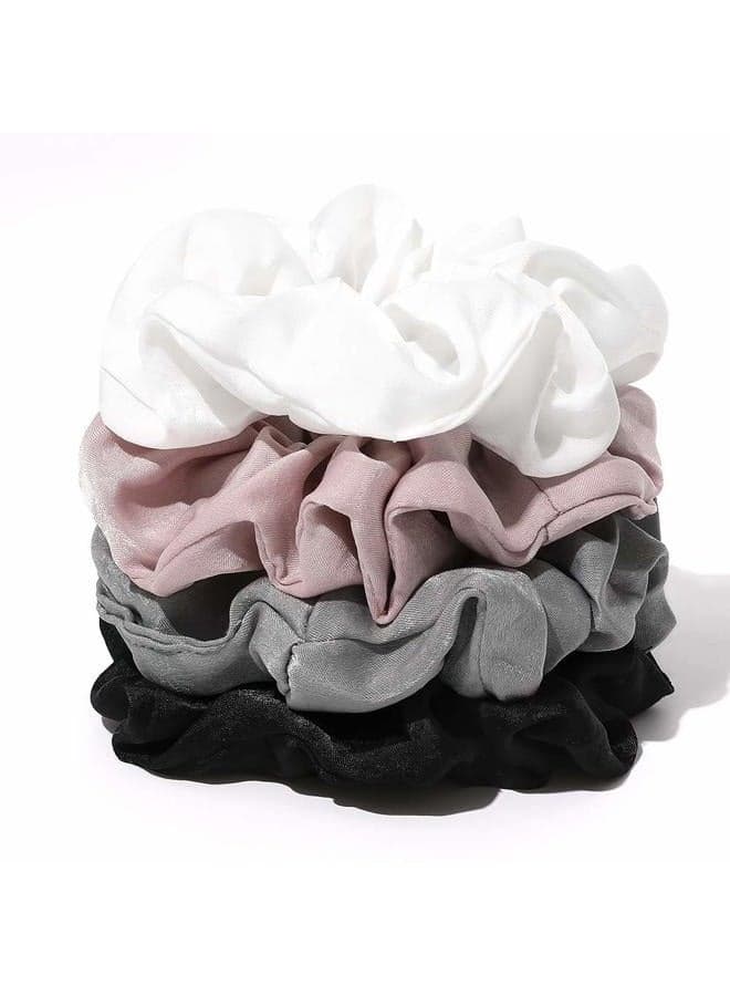 Silk Satin Scrunchies Women Hair Ties - Ivyu Big Scrunchy Ponytail Holder No Crease Hair Bands Soft Elastic No Hurt Your Hair for Vsco Girl Women White Black Gray Pink