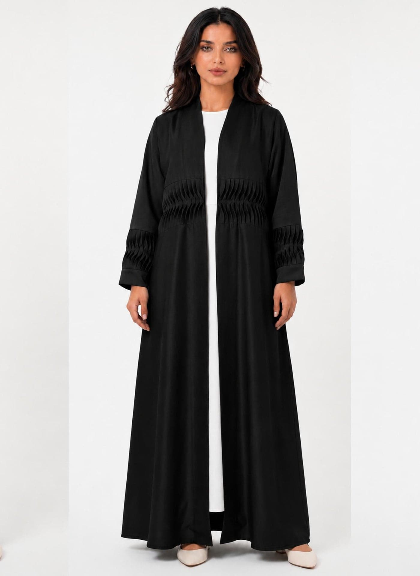 Elegant Black Pleated Abaya with Matching Headscarf