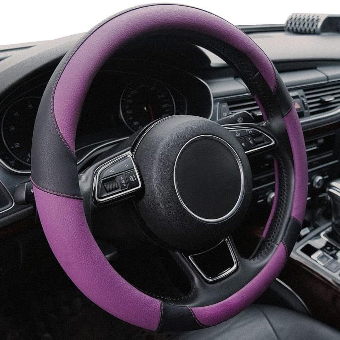 Xizopucy Purple Steering Wheel Covers Black Universal Microfiber Leather Suitable for 14 1215 inch Car Steering Wheel Cover Breathable Anti Slip Purple