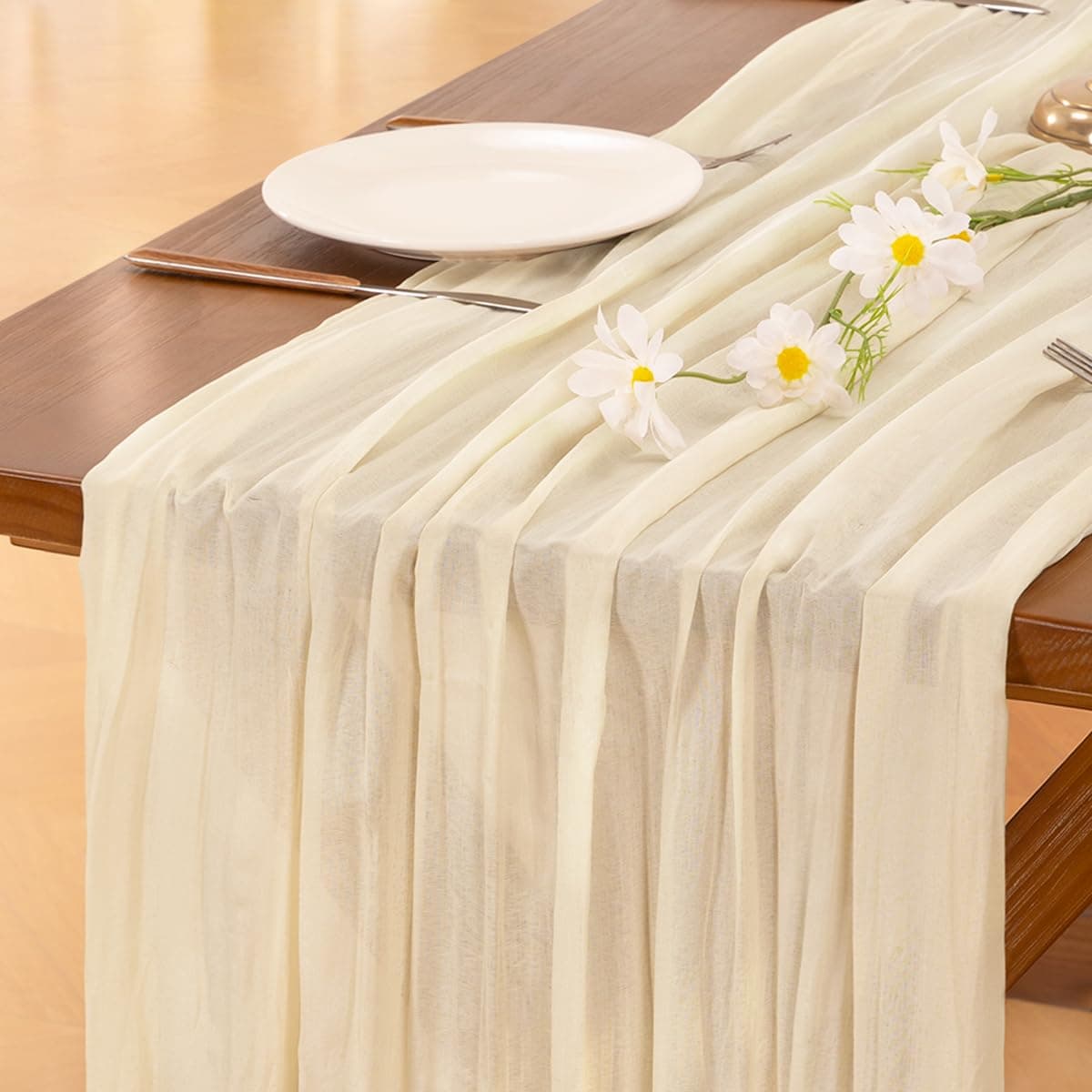 Socomi Beige Summer Cheesecloth Table Runner Boho Rustic Gauze 120 inch 10FT Cheese Cloth Runner for Wedding Party Baby Shower Birthday Home Decor Holiday Decorations
