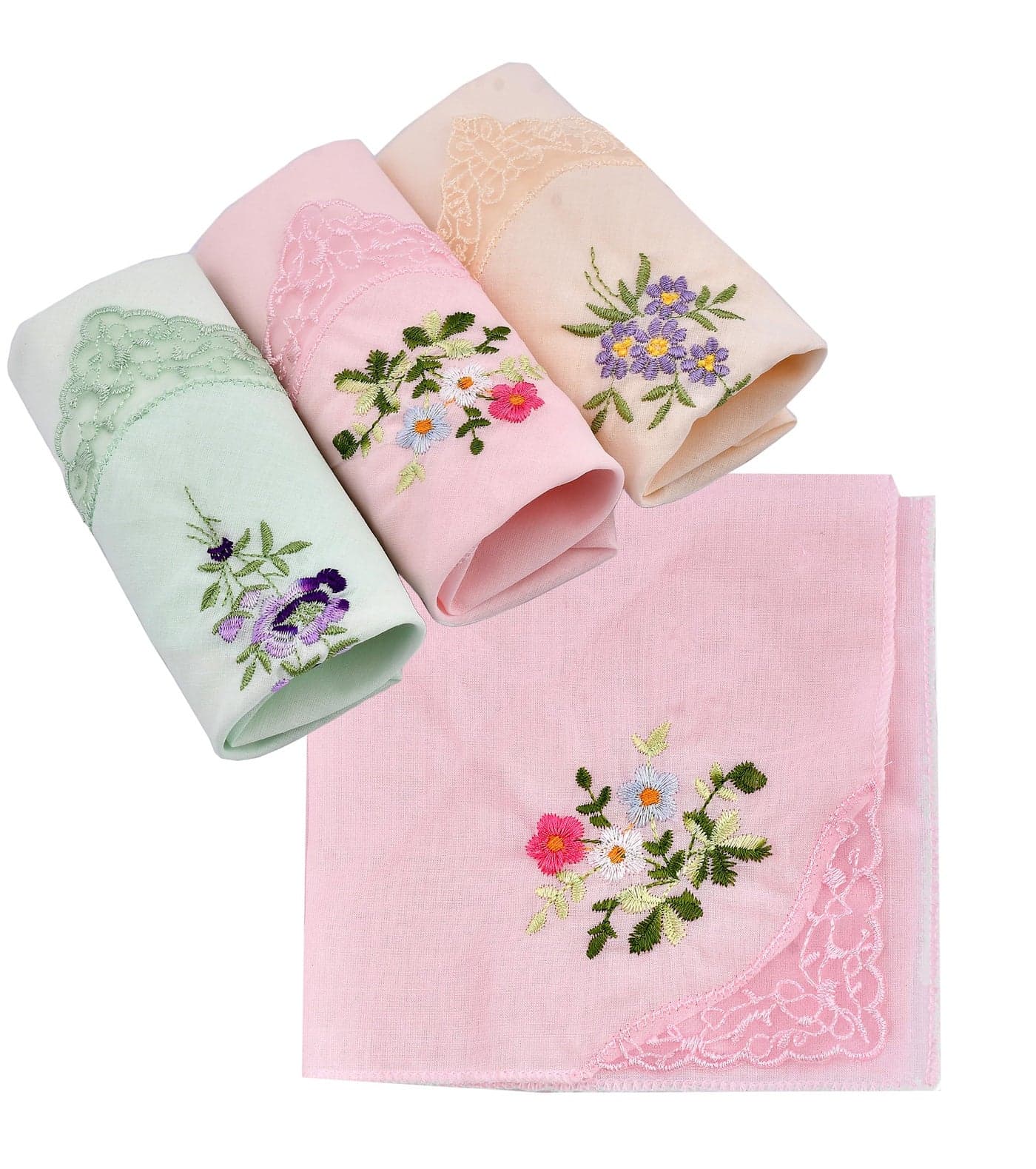 SSoShHub Embroidered 100% Cotton Handkerchiefs| Cutwork Soft Organic Cotton Hankies for Woman,Girls & Wicking Sweat from Hands,Face,Set of 3