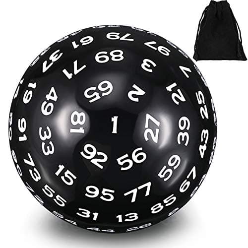 Sumind 100 Sided Polyhedral Dice Single D100 Game Dice 45 mm 100 Sided Cube with Black Pouch for Role Playing DND RPG MTG Table Games Party Supplies Family Party FavorBlack Base with White Numbers