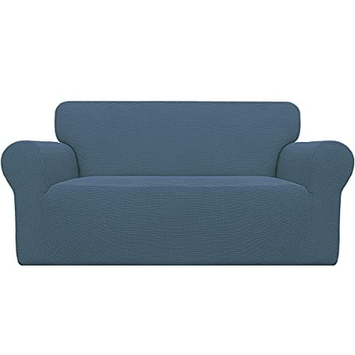 Easy-Going Stretch Loveseat Slipcover 1-Piece Sofa Cover Furniture Protector Couch Soft with Elastic Bottom for Kids Polyester Spandex Jacquard Fabric Small Checks (Loveseat, Bluestone)