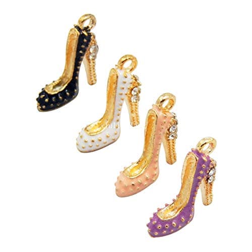 32pcs Mixed Enamel Fashion High Heel Shoe Charms Pendants with Rhinestone for Women Jewelry Making Craft DIY Black White Pink Purple