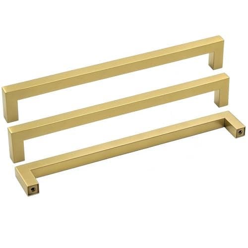 goldenwarm 15Pack Gold Dresser Drawer Handles Brass Hardware - LSJ12GD224 Square Brushed Brass Kitchen Cabinet Pulls 8-4/5 Inch Hole Centers Closet Door Handle Knobs