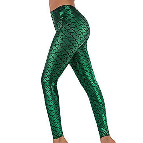Alaroo Shiny Fish Scale Mermaid Leggings for Women Pants Green L