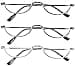 REAVEE 3 Pack Retro Designer Alloy Half Moon Reading Glasses for Women Men Half Frame Spring Hinge Stylish Slim Reader with Pouch Black Grey and Silver 35
