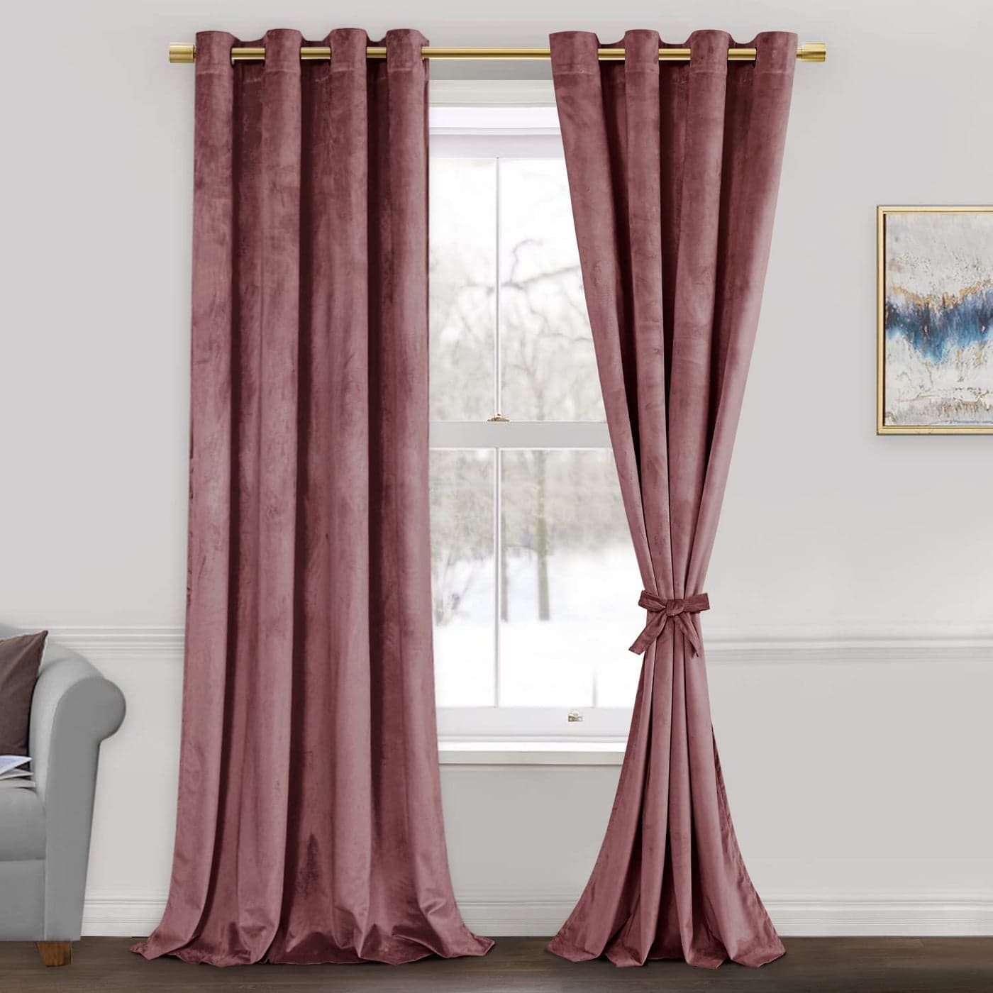JIUZHEN Wild Rose Velvet Curtains 84 inches Long Thermal Insualted Room Darkening Grommet Super Soft Velvet Textured Drapes for Living RoomBedroomParty 52W x 84L Set of 2 Panels