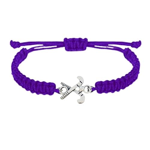Sportybella Purple Field Hockey Charm Bracelet - Adjustable Teen Bracelet with Stick Charm. Field Hockey Jewelry Gifts for Players, Teams & Coaches. Friendship Bracelet