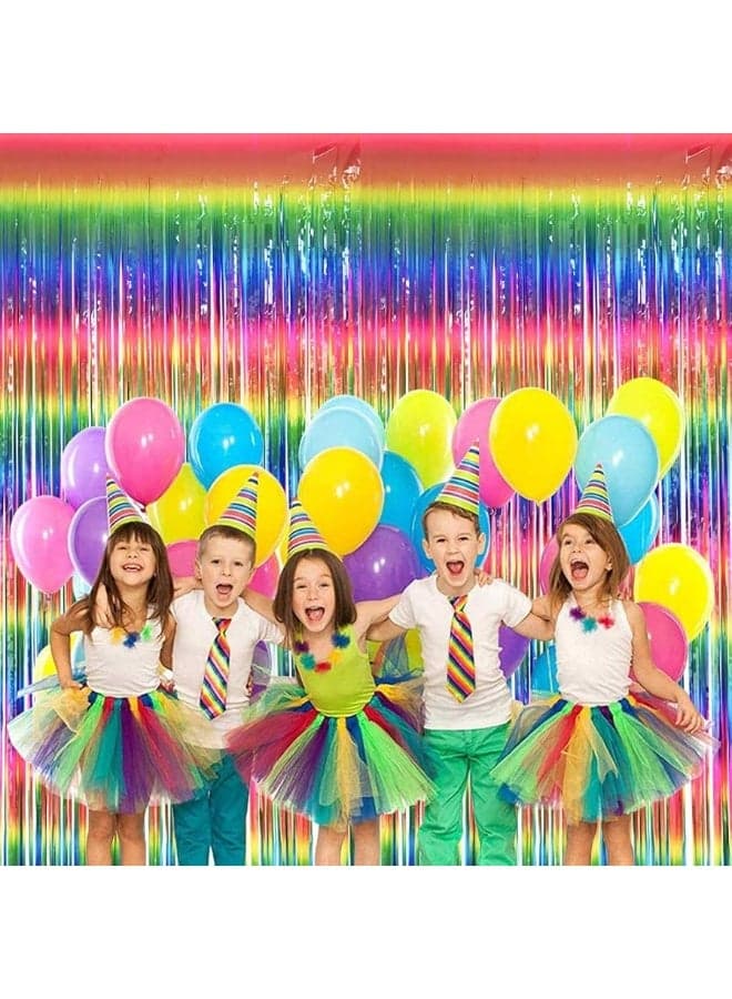 BEISHIDA 2 Pack Dark Rainbow Colorful Foil Fringe Curtain, Assort Color Tinsel Metallic Curtains Photo Backdrop for Birthday Party Wedding Engagement Bridal Shower