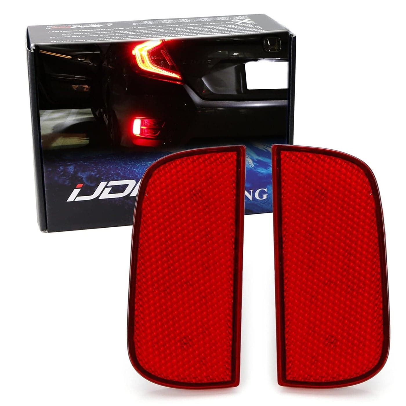 iJDMTOY Red Lens 54SMD LED Bumper Reflector Lights Compatible With 20162021 Honda Civic SedanCoupe Function as Tail Brake Rear Fog Lamps
