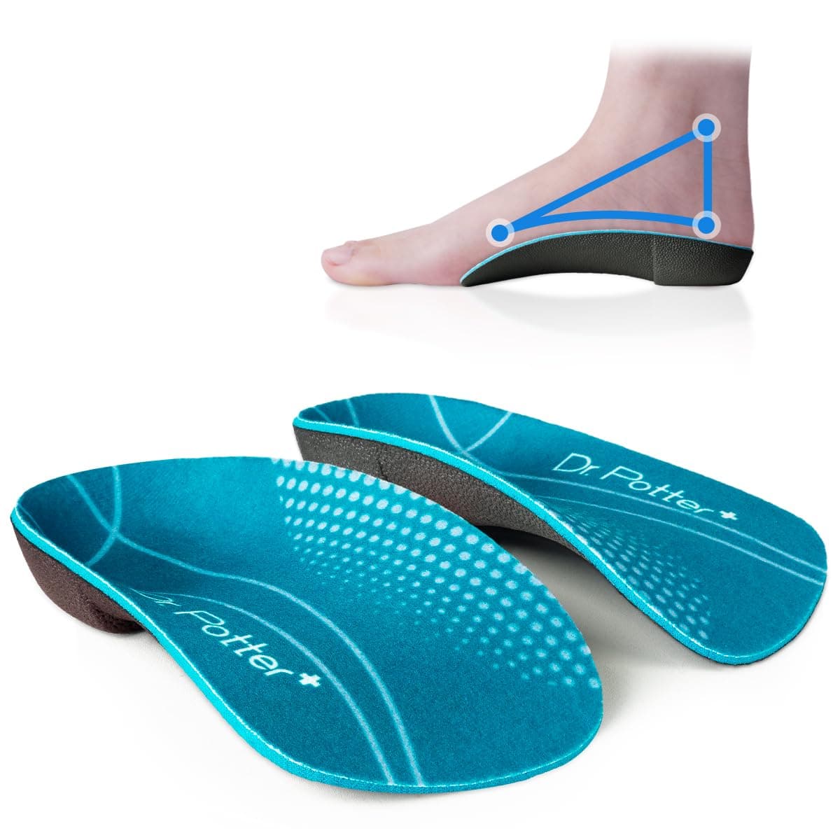 DR POTTER 34 Orthotic Insoles Shoe Inserts for Plantar Fasciitis Relief High Arch Support Inserts for Flat Feet OverPronation and Heel Pain MediumMens 6585 Womens 7595