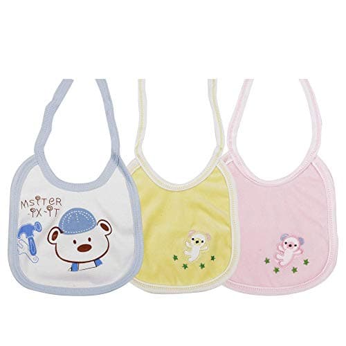 Uber World Waterproof Baby Bibs, Cotton, Feeding and Drooling, Upper Soft Cotton and Lower Waterproof Layer, Fast absorption and Quick Dry, Cute Prints, Reinforced Edges, Multi Colors, Pack of 3