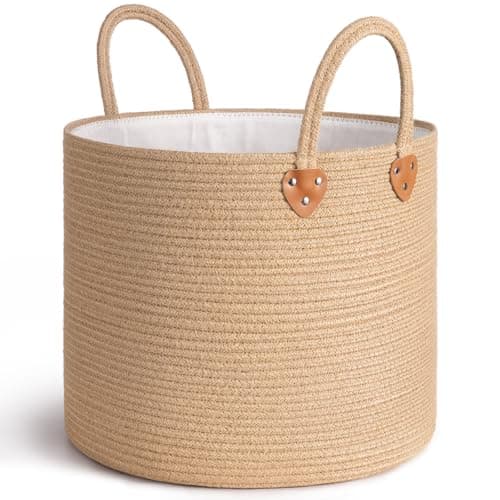 CHICVITA 50L Blanket Basket Living Room, Wicker Laundry Baskets for Home Decor, Baby Toy Basket with Handles, Large Nursery Hamper for Blankets Towels Clothes, 16" X 16" X 14", Jute Brown