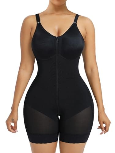 YIANNA Fajas Colombianas Moldeadoras Postpartum Full Shapewear for Women Tummy Control Body Shaper Butt Lifter Compression Garment with Zipper Crotch, YA7283-Black-3XL