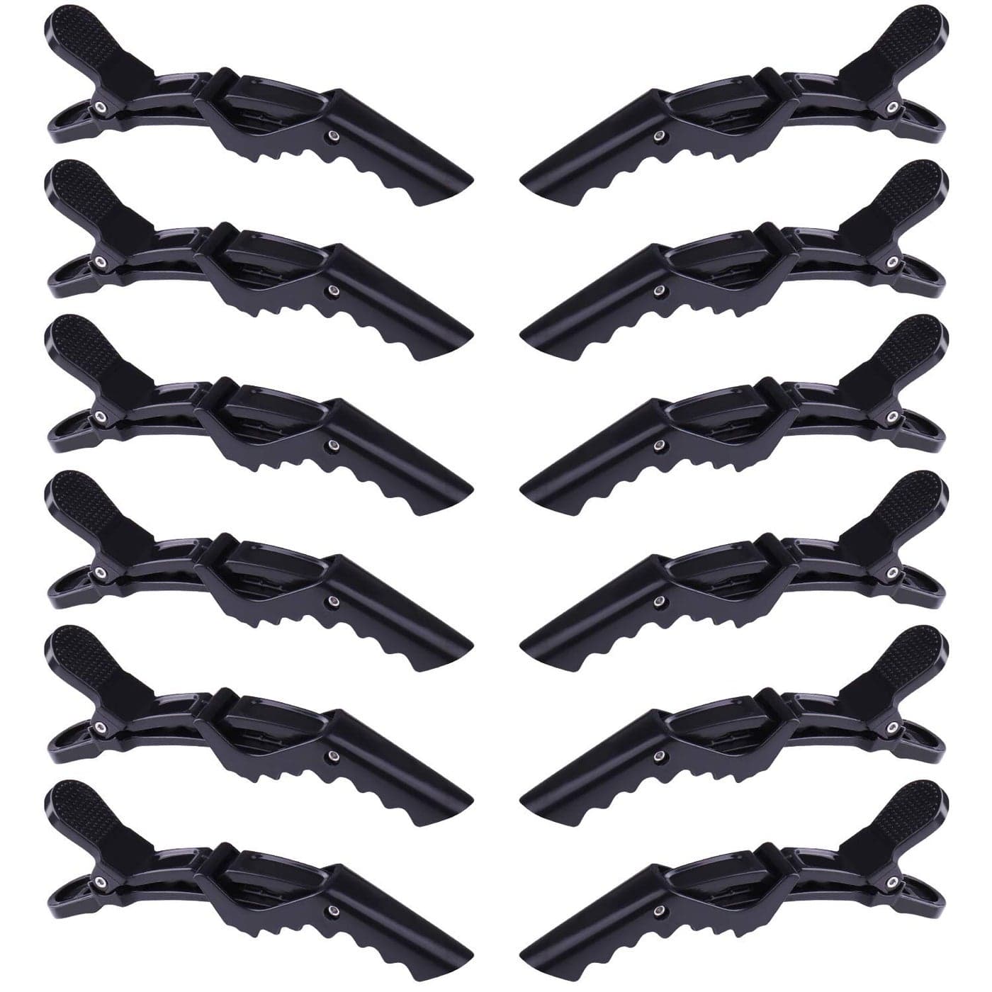 GLAMFIELDS 12 pcs Black Alligator Hair Clips for Women Styling Sectioning Salon, Professional Durable Non-slip Plastic Grip Clip for Hair Cutting Wide Teeth & Double-Hinged Design
