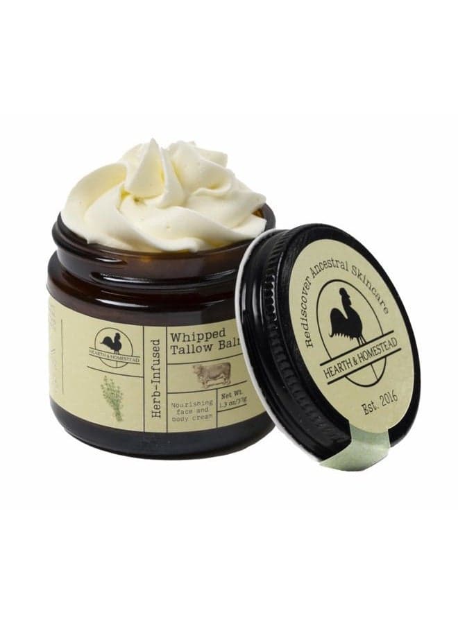 : Handmade Whipped Tallow Balm (Unscented/Herb-Infused) - Organic Body Butter with Infused Olive Oil, for Eczema, Rosacea, Baby - 1.3 oz