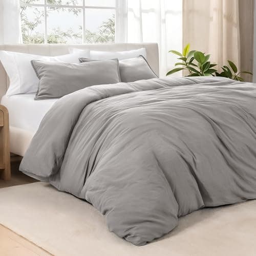 Bare Home Microfiber Duvet Cover Set - Ultra Soft Washed Microfiber - Twin/Twin Extra Long - Linen-Like Look - Easy Care - Breathable Fabric - Our Softest Duvet Cover Set (Twin/Twin XL, Frost Grey)