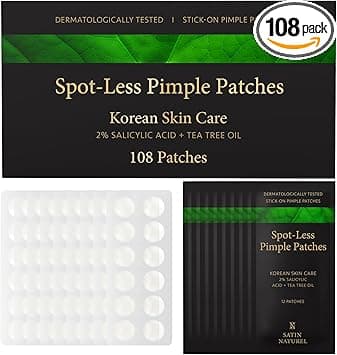 Satin Naturel 108pcs Pimple Patches with 2 Salicylic Acid Tea Tree Oil Hyaluronic Acid Spot Patches for Acne Treatment Face Care Korean Skincare Spot Treatment Acne Patches