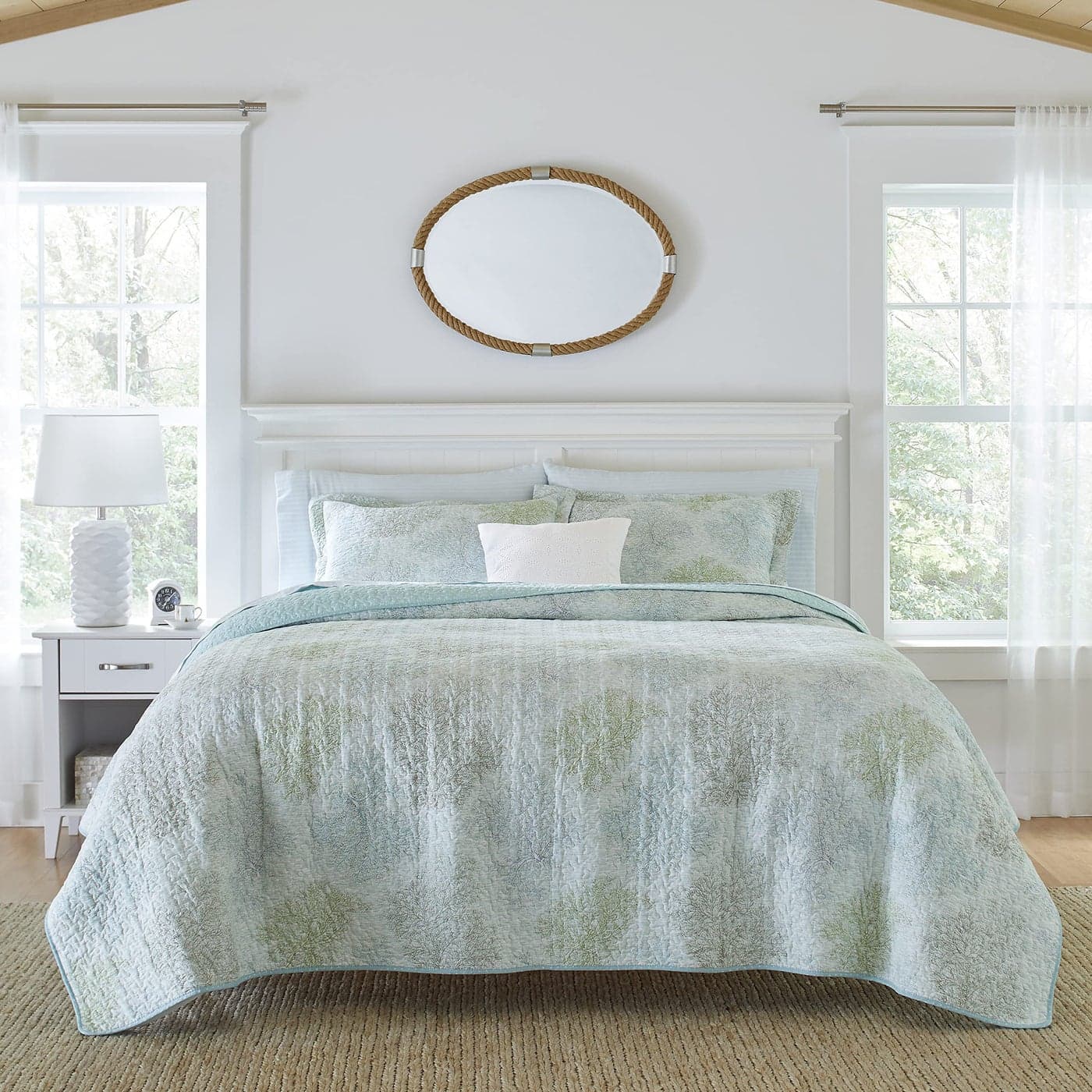 Laura Ashley Twin Quilt Set Reversible Cotton Bedding with Matching Sham PreWashed Home Decor for Added Softness Saltwater Blue Twin