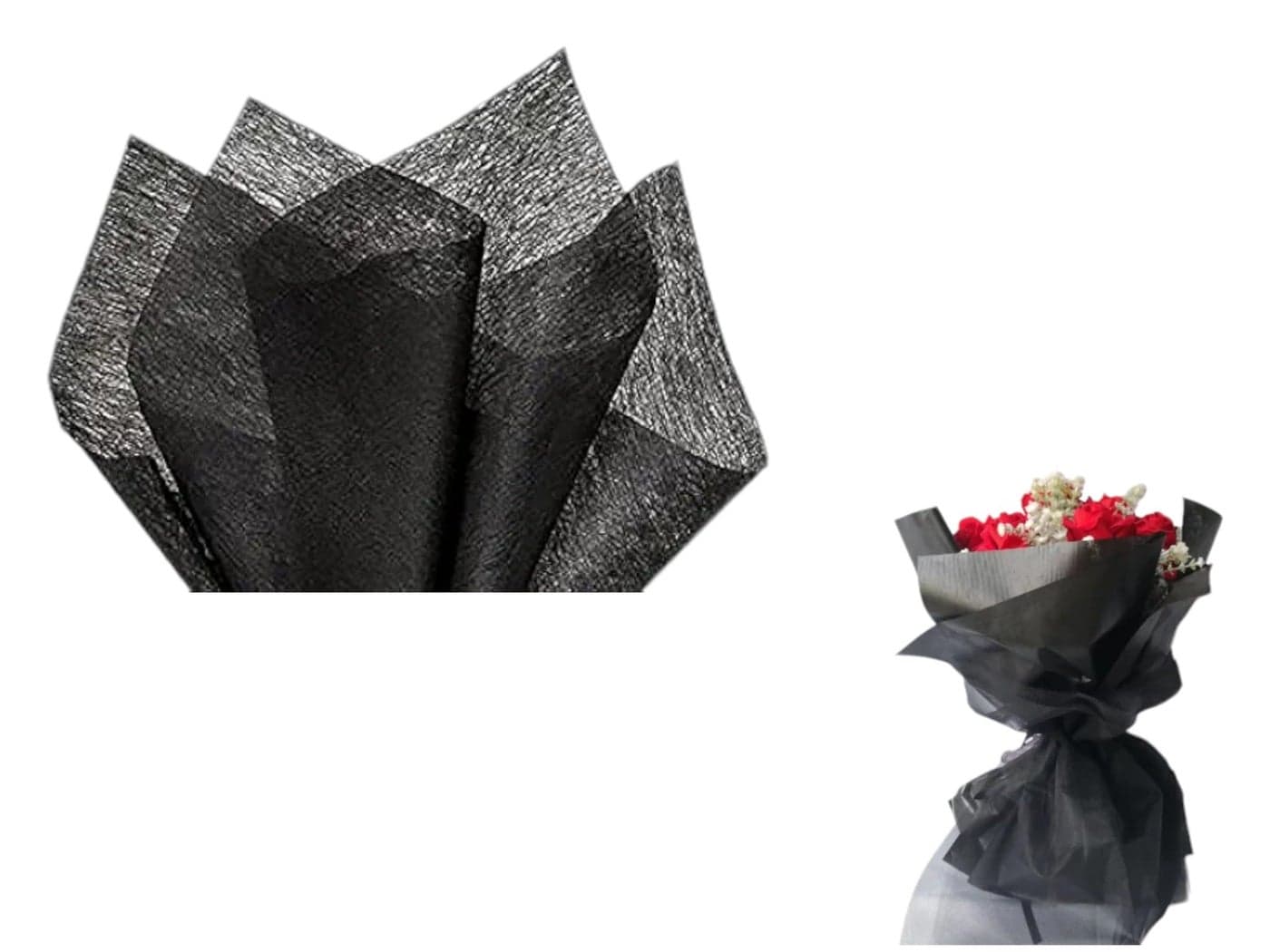 Pandeji 32Cm X 30 Cm Cut Size Non-Woven Sheets for Flowers Wrapping, Flower Bouquet Wrapping Paper Floral Supplies for Fresh Flowers (Black Color, Pack of 50 Sheets)
