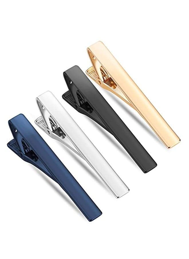4 Pack Tie Clips for Men, Classic Tie Clip Silver Gold Black Blue Necktie Tie Bar Pinch Clips Suitable for Wedding Anniversary Business and Daily Life 5.8cm