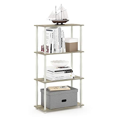 Furinno Turn-N-Tube 4-Tier Multipurpose Shelf Display Rack, Classic Tubes, Sonoma Oak/White