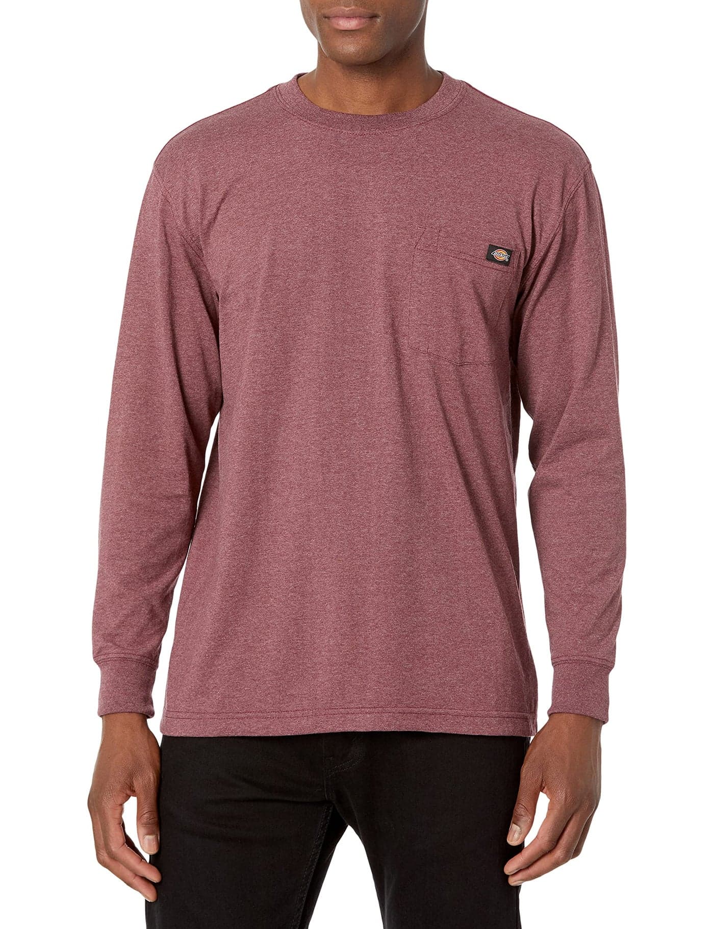 Dickies Mens Long Sleeve Heavyweight Crew Neck Work Utility T Shirt, Burgundy Single Dye Heather, Medium US
