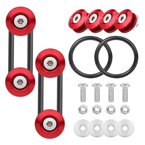 Bumper Trunk Quick Release Kit Quick Release Front Rear Bumper Fasteners Holders with Stainless Steel Screws Kit for Car Bumper 4 Quick Release Tabs with 2 ORings Red