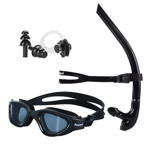 Swim Snorkel for Lap Swimming Set,Includes Snorkel, Goggles, Nose Clips and earplugs, Front Swimming Snorkeling Training for Adult/Youth,Swimmer Snorkle Center Mount Snorkle Tube