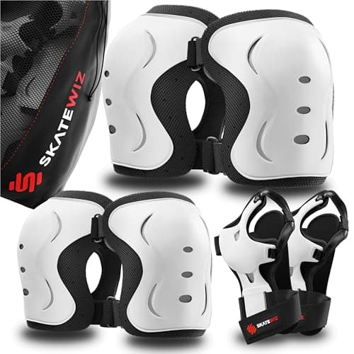 SKATEWIZ Knee and Elbow Pads Adult - Impact Size M White - Skating Protective Gear Adult - Knee Pads for Women Roller Skating Skateboard Scooter - Skate Protective Gear for Men & Women