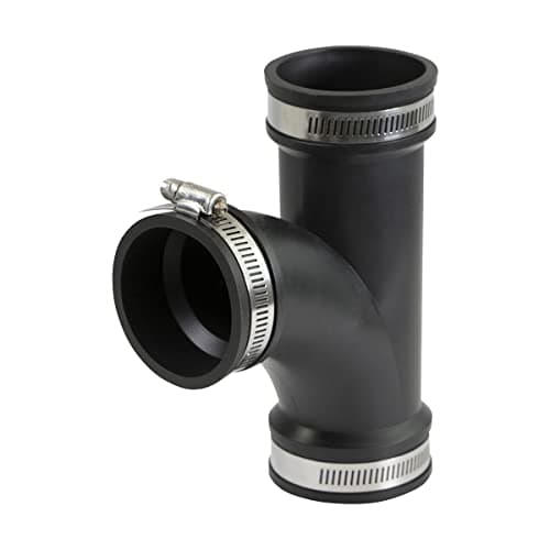 Supply Giant 6I79 Flexible Tee Coupling with Stainless Steel Clamps, 2.4" Inner diameter for 2" Nominal Pipe, Black