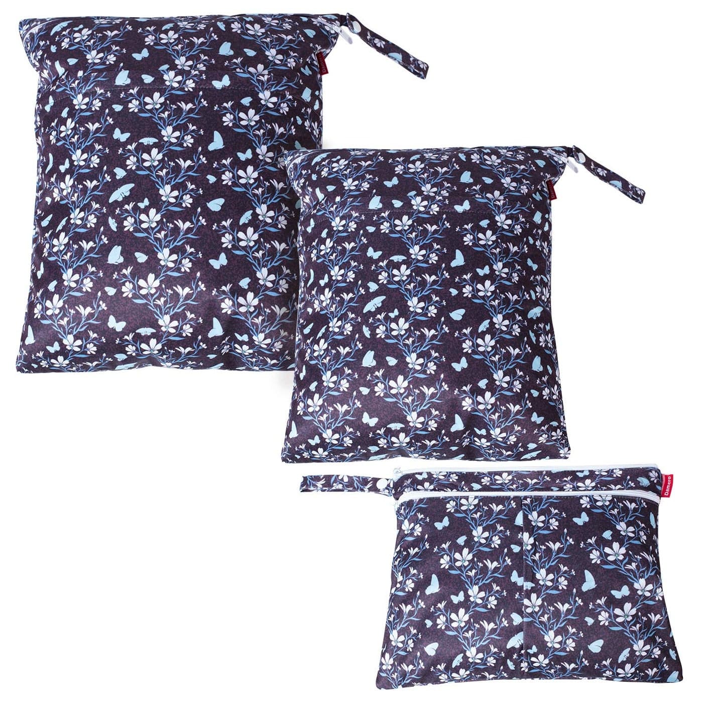 Damero 3Pcs Wet Dry Bag for Cloth Diaper Swimsuit Clothes Ideal for Travel Exercise Daycare Roomy and WaterResistantButterflies and Flowers