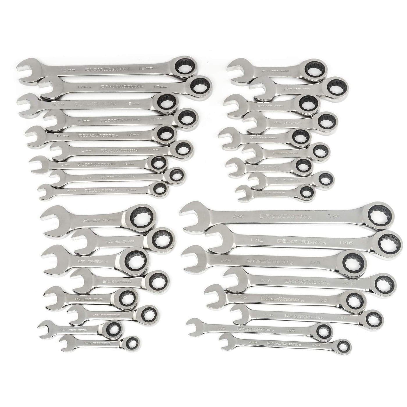 GEARWRENCH 34 Pc Standard Stubby Ratcheting Wrench Set SAE Metric 85034