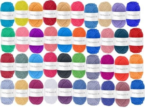 TYH Supplies 40 Mini Acrylic Yarn Skeins, 880 Yards – Crochet Kit for Beginners & Crafters, Soft DK/Light Worsted Yarn for Amigurumi Animals, Small Crafts & Knitting Projects