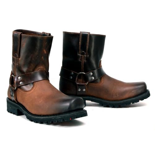 Milwaukee Leather Mens Brown TwoTone Full Grain Leather Easy PullOn Motorcycle Harness Boots MBM900812