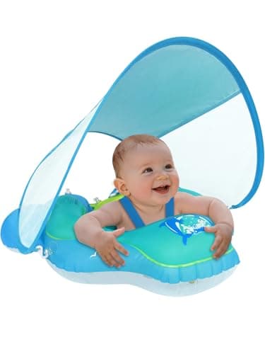 Baby Pool Float Meegoo Baby Swim Float with Removable Canopy and UPF50 Protection Infant Inflatable Pool Float for Babies Age of 336 MonthsSwimming Trainer Small