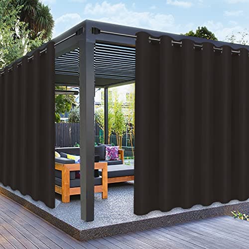 PureFit Outdoor Curtains for Patio Waterproof Weatherproof UV and Fade Resistant Outside Curtains for Gazebo Front Porch Pergola Sun Blocking Privacy Curtain 100W x 95L inch 1 Panel Chocolate