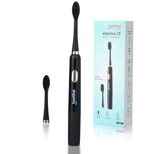 Toothsi Electro I7 Sonic Electric Toothbrush|Smart Electric Toothbrush For Men & Women|With 2 Modes & 2 Brush Heads|Ipx 7 Waterproof|Oral Care|Battery Powered|Black,Adult,1 Count