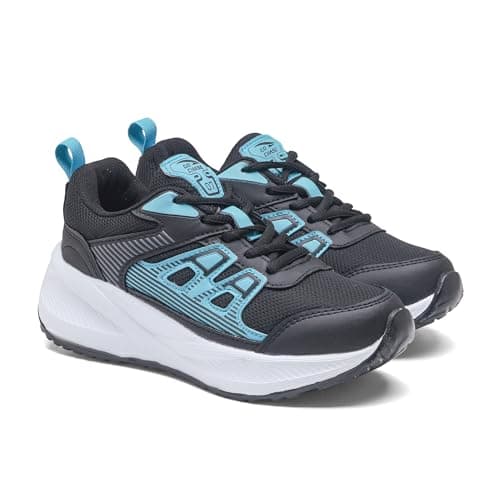 ASIAN Adventure-56 Kids Running Shoes | Stylish Sports Sneakers with Memory Foam, Breathable Mesh Shoes | Anti-Slip Grip Sole for Daily Use, School & Travel(BLKOLIVPIS)-UK 2 Black Scuba Blue