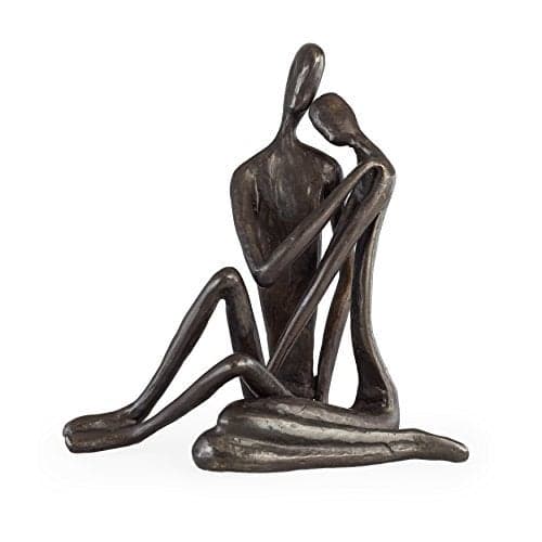 Danya B. Couple Embracing Sand-Cast Iron Handcrafted Sculpture – Large Metal Art Shelf Décor, Gift for Wedding, Anniversary, or Home Decoration