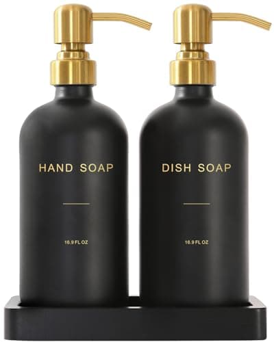 Prus Waso Black Soap Dispenser for Kitchen Sink Hand and Dish Soap Dispenser with Stainless Steel Pump Perfect for Gold Kitchen Accessories Gold Black