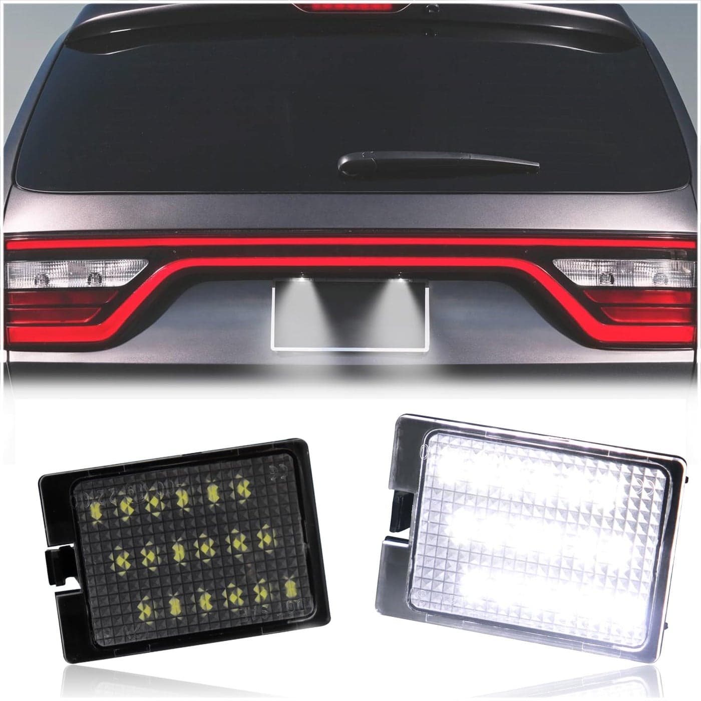 KEEGTBOX Full LED License Plate Light Tag Lamp Assembly Compatible with Dodge Durango SUV 20142022 White light 2Pieces Replacement