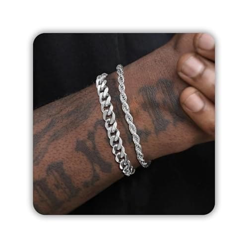 PEALICIOUS Mens Bracelet Silver Bracelets for Men Boyfriend as Stainless Steel Bracelet Boys Bracelets, Silver Cuban Link Bracelet for Men Bracelet as Waterproof Mens Jewelry Men Accessories