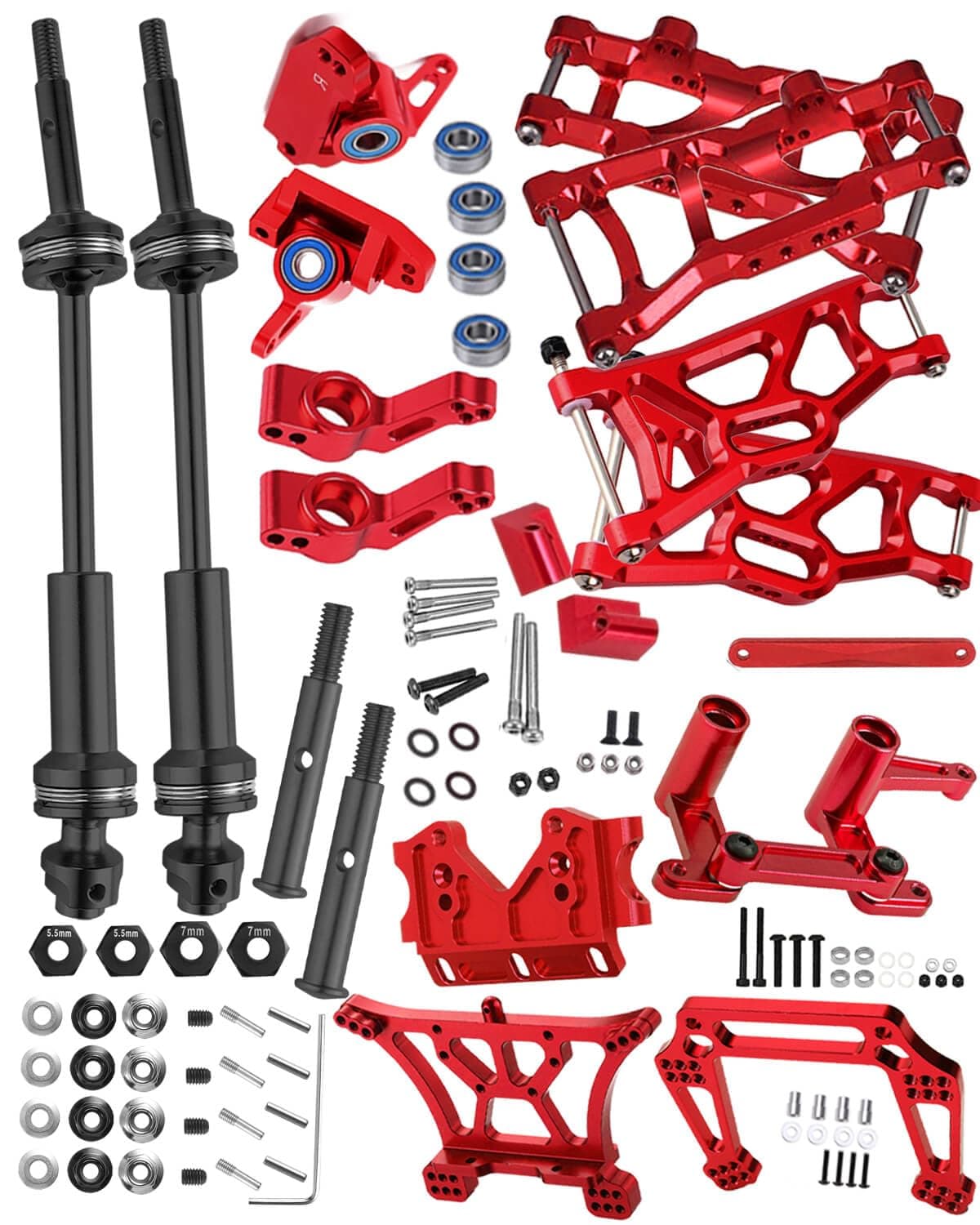 hopsupRC Upgrades Part for 1/10 Rustler 2WD VXL,Steel Drive Shaft CVD Axles & Alloy Front Rear Arm,Caster Block,Steering Blocks,Rear Stub Axle Carriers,Shock Tower,Steering Bellcranks,Bulkhead,Red