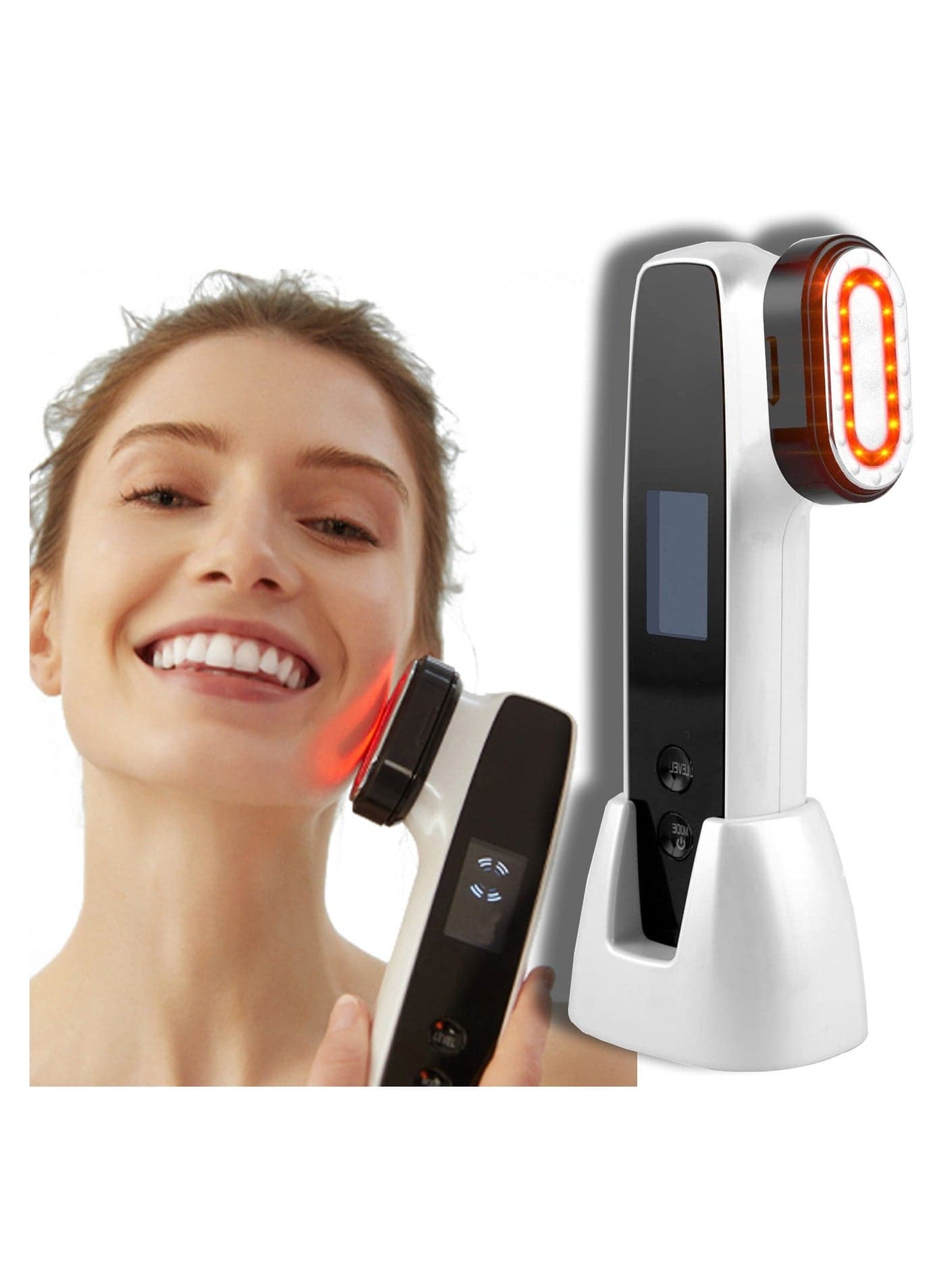 Radio Frequency Skin Tightening Machine,6-in-1 Rechargeable Anti-Aging Care Microcurrent Facial Device, Red Light, Wrinkle Remove, Rejuvenation, Skin-Firming, Coal Black and Pearl White