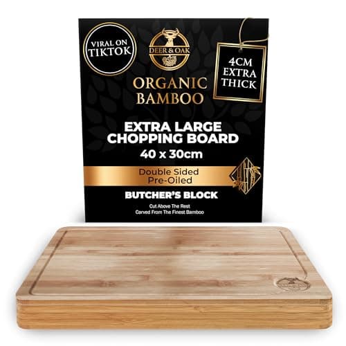 Deer & Oak Premium Solid Wood Cutting Board (15.8 X 11.8 X 1.5 inches) - Extra Thick - Brown with Black Accents - Chopping Board