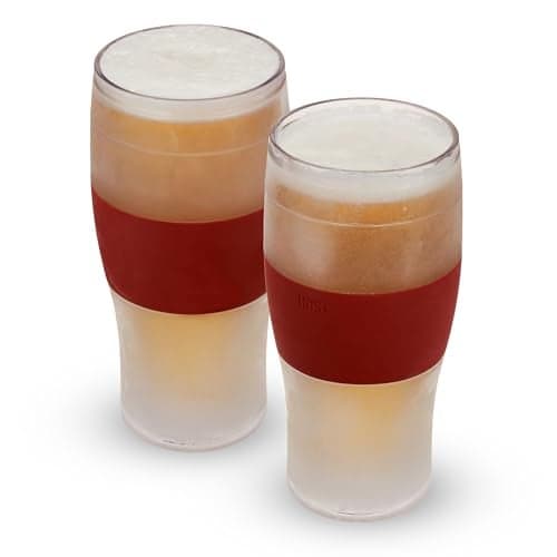Host FREEZE Beer Glasses Frozen Brew Mugs Freezable Pint Glass Set Insulated Beer Glass to Keep Your Drinks Cold Double Walled Insulated Glasses Gift for Dad 16oz Set of 2 Crimson Red