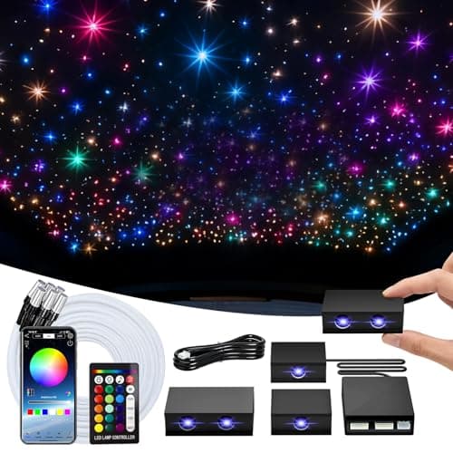 Split Starlight Headliner Kit - 1200pcs 0.02in 4.9ft Fiber Optic RGBW Star Lights for Car with 6 Light Heads 16W Engine Easy to Hide,Flexible Wiring,APP/Remote Control for Car Roof Ceiling